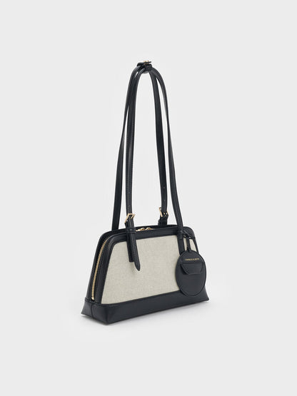 CHARLES & KEITH Value | Enola Canvas Long-Handle Shoulder Bag - Black