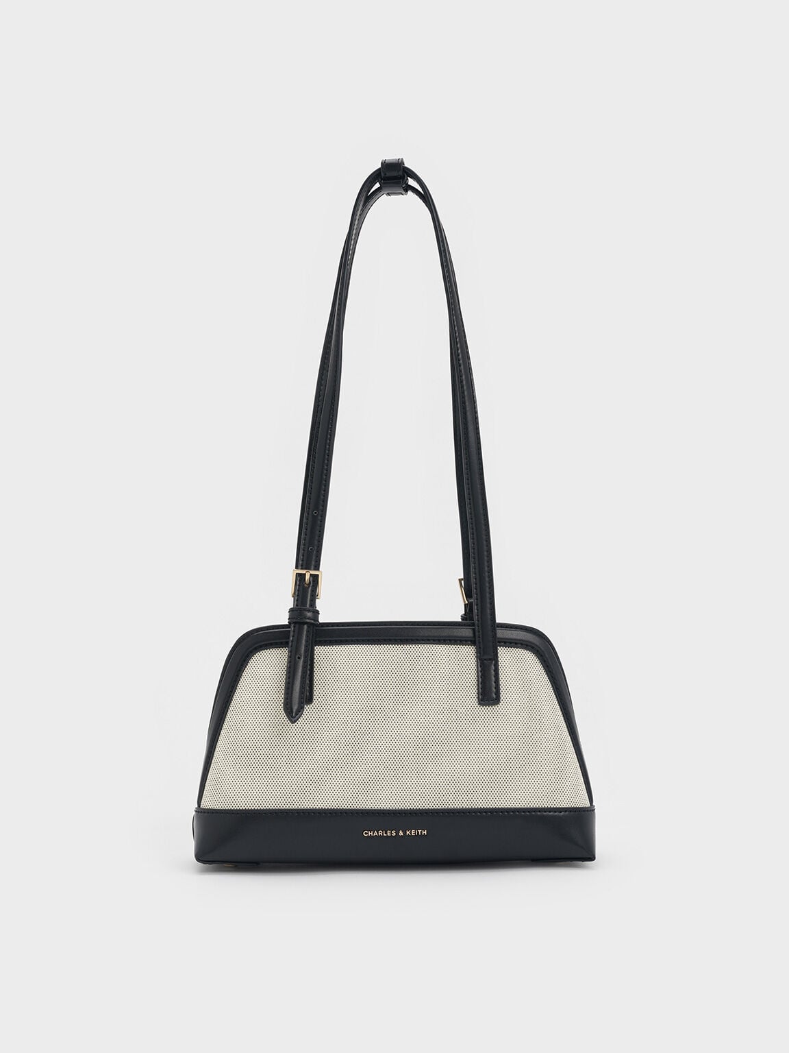 CHARLES & KEITH Value | Enola Canvas Long-Handle Shoulder Bag - Black