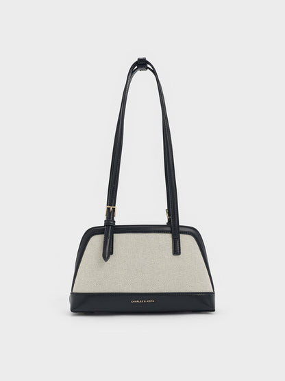 CHARLES & KEITH Value | Enola Canvas Long-Handle Shoulder Bag - Black