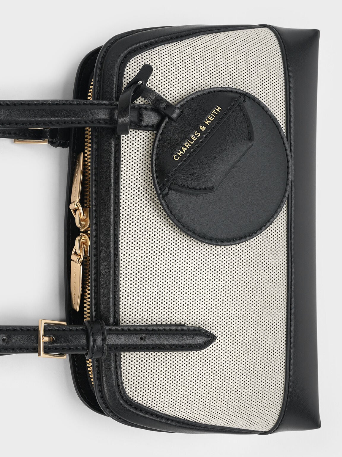 CHARLES & KEITH Value | Enola Canvas Long-Handle Shoulder Bag - Black