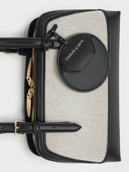 CHARLES & KEITH Value | Enola Canvas Long-Handle Shoulder Bag - Black