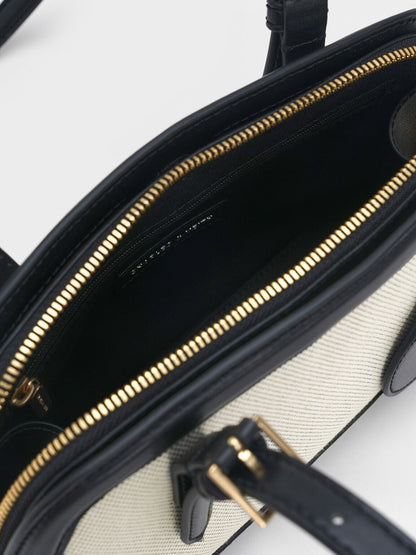 CHARLES & KEITH Value | Enola Canvas Long-Handle Shoulder Bag - Black