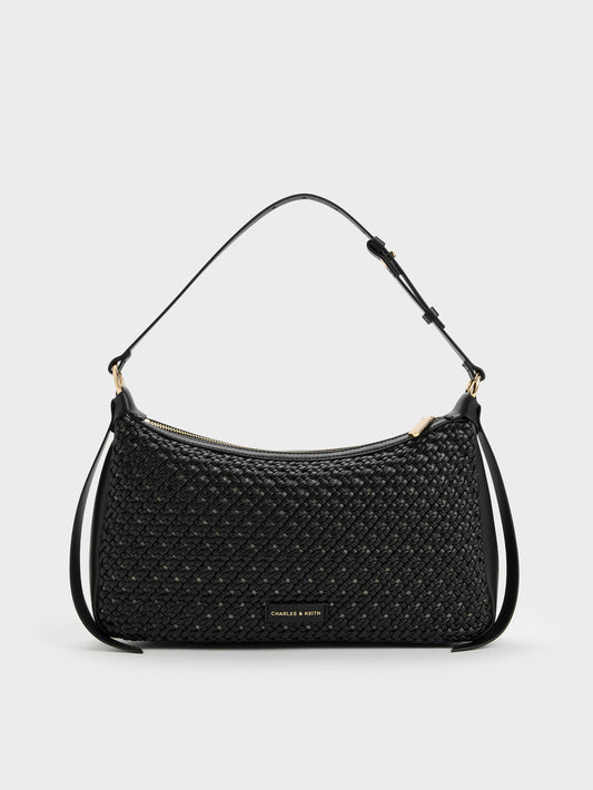 CHARLES & KEITH Essential | Calla Woven Shoulder Bag - Black