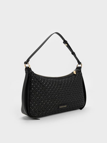 CHARLES & KEITH Essential | Calla Woven Shoulder Bag - Black