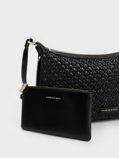 CHARLES & KEITH Essential | Calla Woven Shoulder Bag - Black