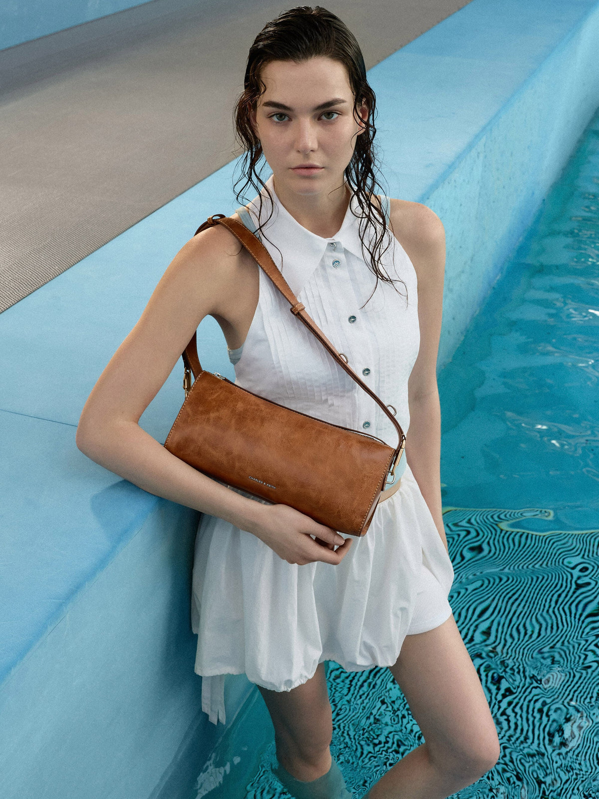 CHARLES & KEITH Sale | Delfina Elongated Shoulder Bag - Distressed Tan