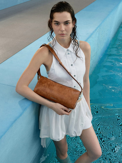 CHARLES & KEITH Sale | Delfina Elongated Shoulder Bag - Distressed Tan