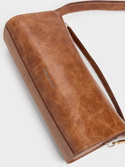 CHARLES & KEITH Sale | Delfina Elongated Shoulder Bag - Distressed Tan