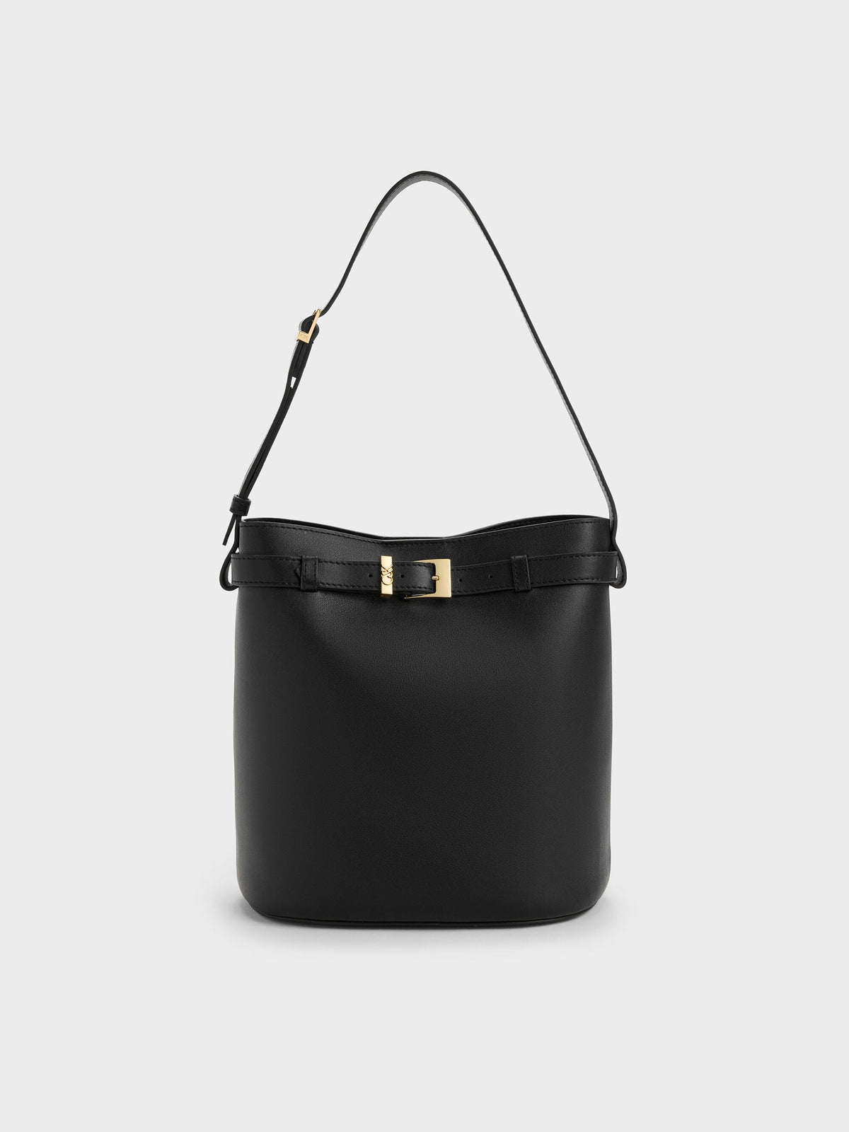 CHARLES & KEITH Trusted | Jody Leather Belted Bucket Bag - Black