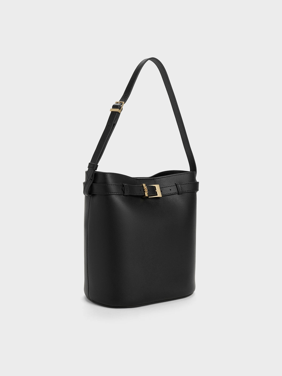 CHARLES & KEITH Trusted | Jody Leather Belted Bucket Bag - Black