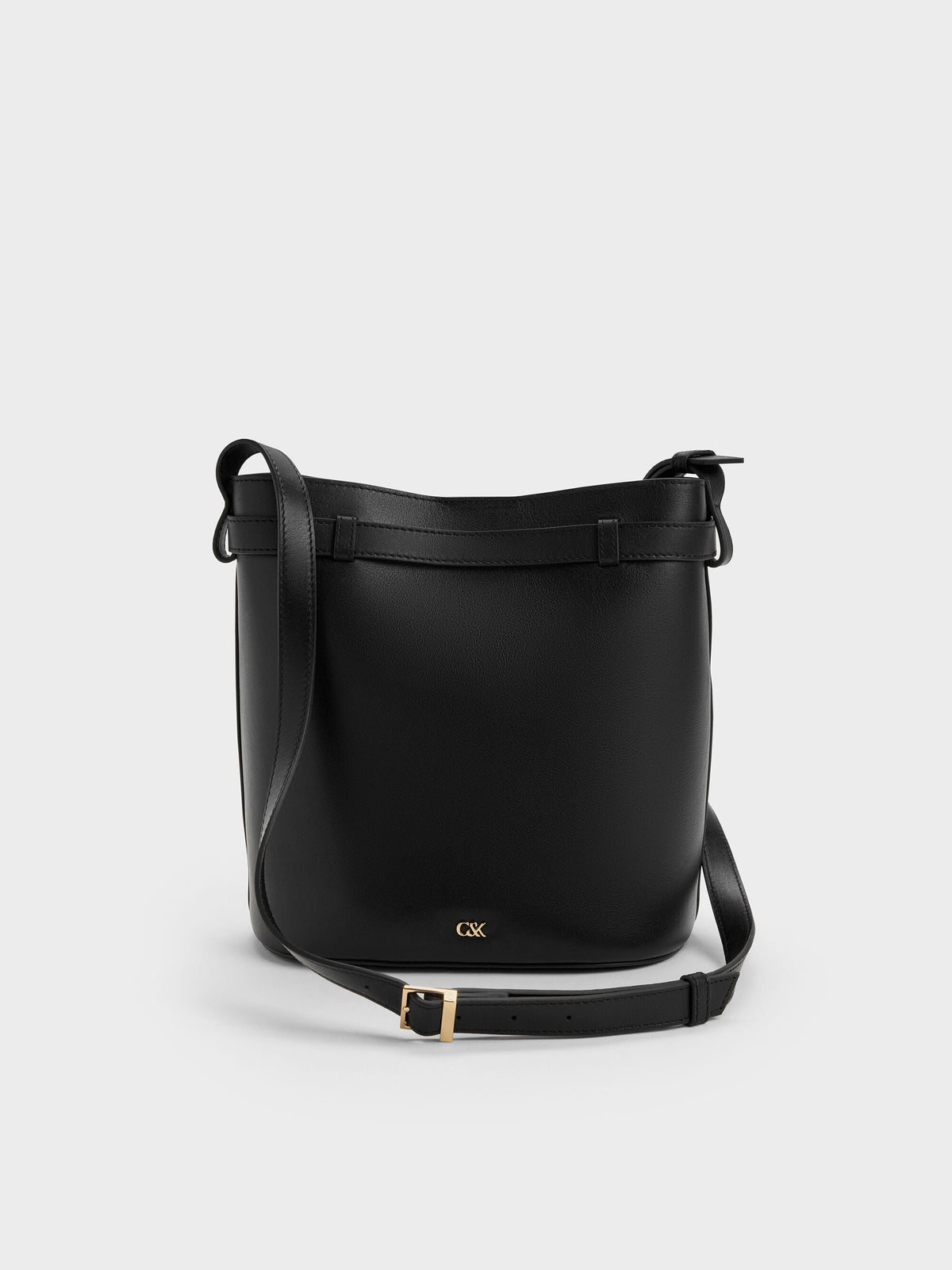 CHARLES & KEITH Trusted | Jody Leather Belted Bucket Bag - Black