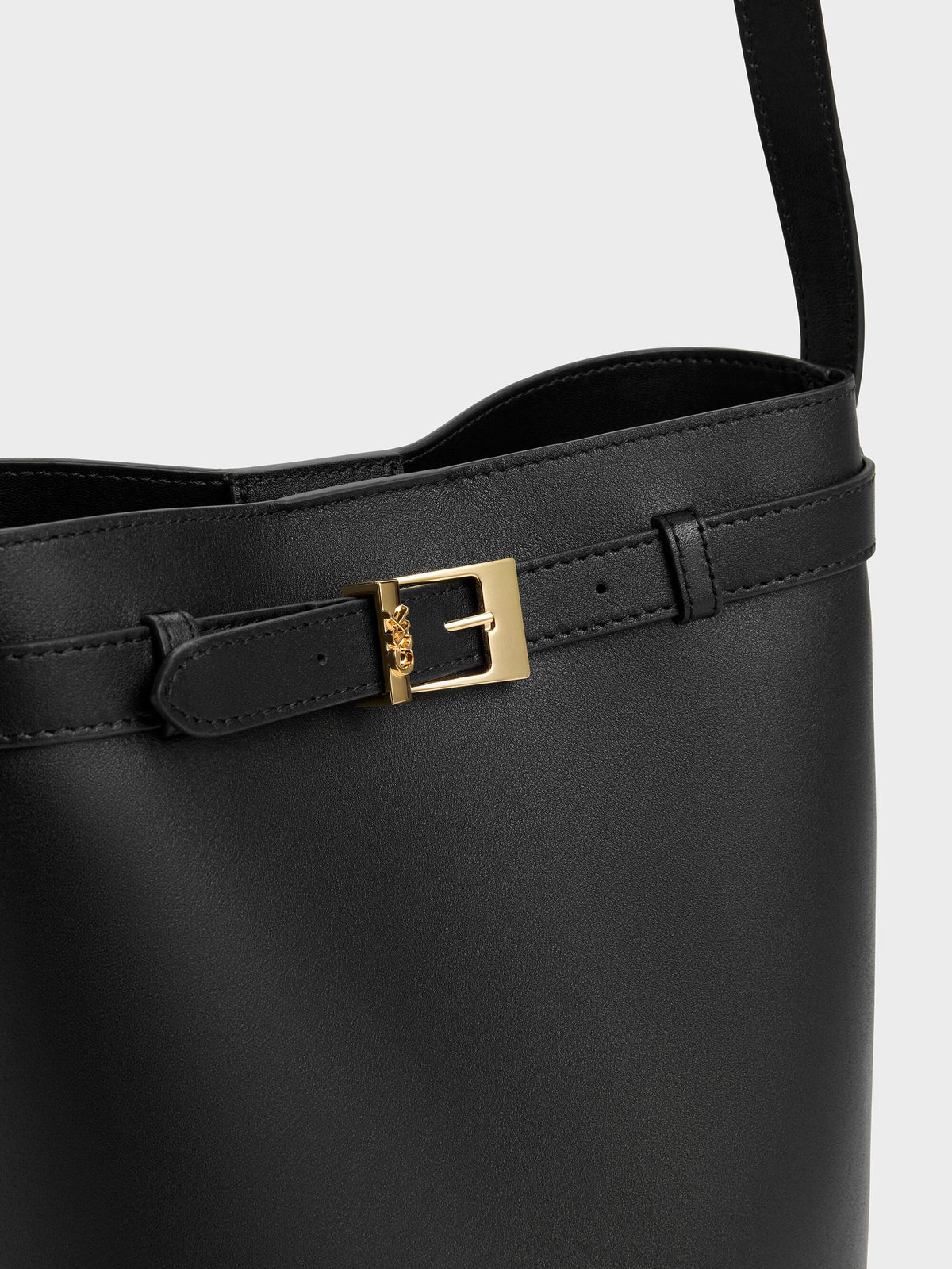 CHARLES & KEITH Trusted | Jody Leather Belted Bucket Bag - Black