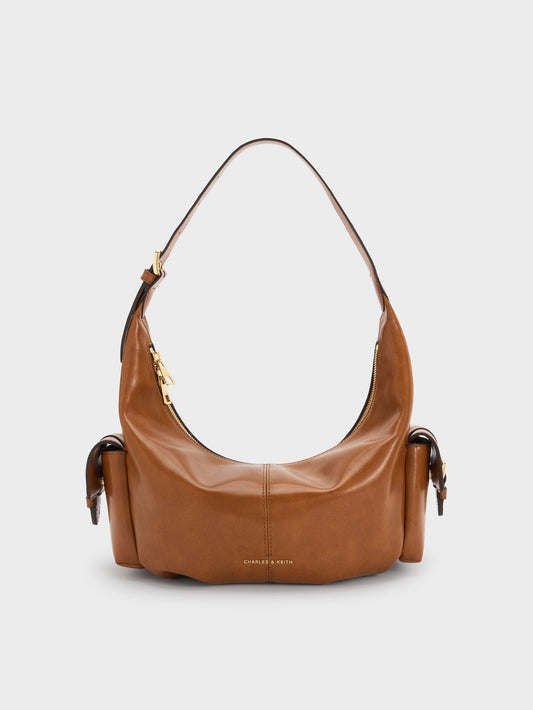 CHARLES & KEITH Deals | Bessie Side-Pocket Hobo Bag - Distressed Tan