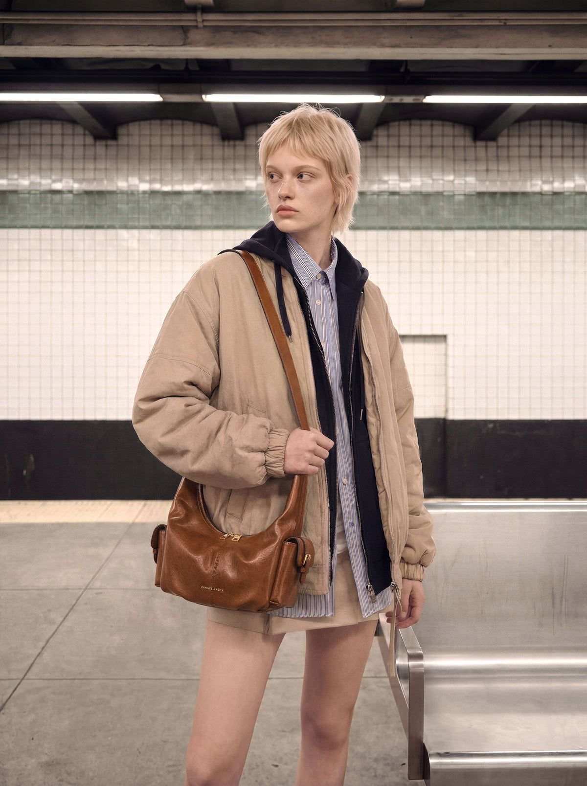 CHARLES & KEITH Deals | Bessie Side-Pocket Hobo Bag - Distressed Tan
