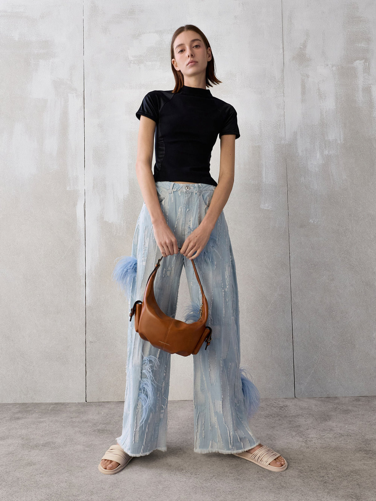 CHARLES & KEITH Deals | Bessie Side-Pocket Hobo Bag - Distressed Tan