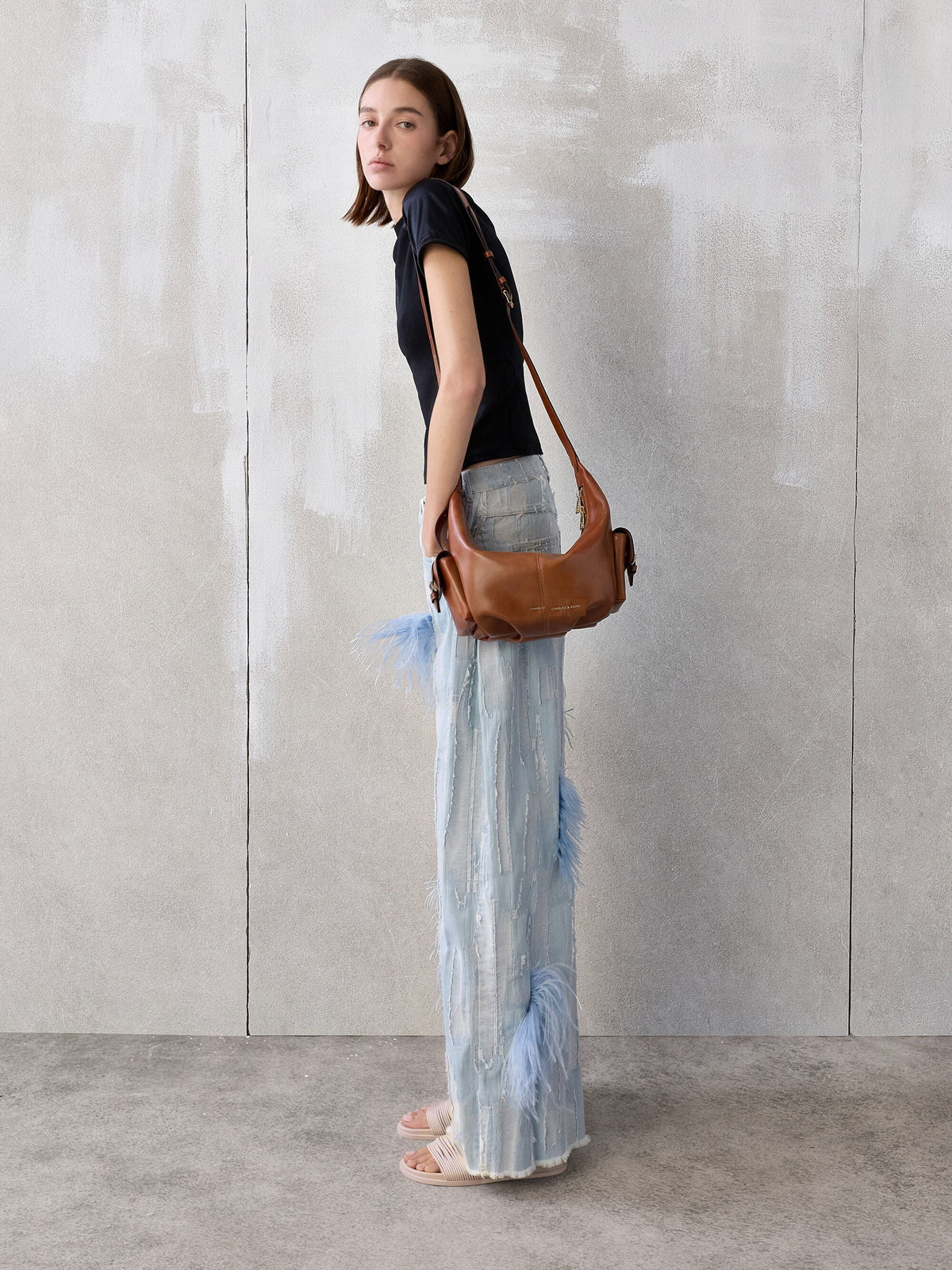CHARLES & KEITH Deals | Bessie Side-Pocket Hobo Bag - Distressed Tan
