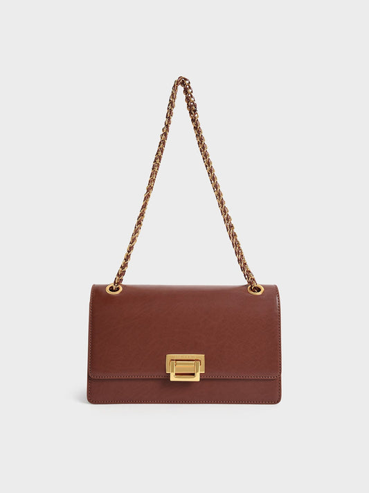 CHARLES & KEITH Signature | Everline Braided-Strap Shoulder Bag - Chocolate