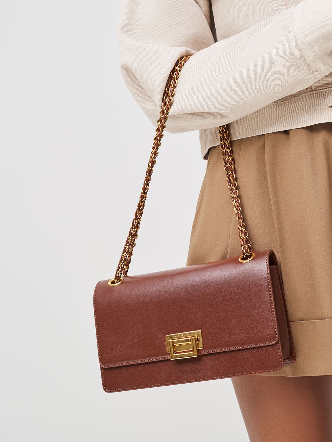 CHARLES & KEITH Signature | Everline Braided-Strap Shoulder Bag - Chocolate