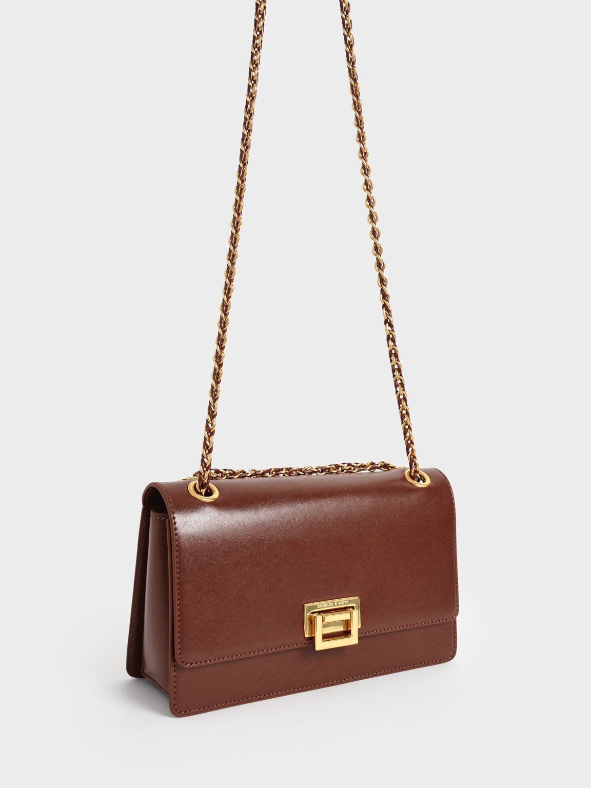 CHARLES & KEITH Signature | Everline Braided-Strap Shoulder Bag - Chocolate