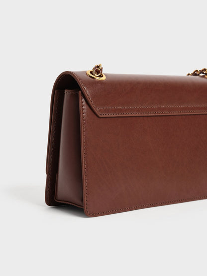 CHARLES & KEITH Signature | Everline Braided-Strap Shoulder Bag - Chocolate