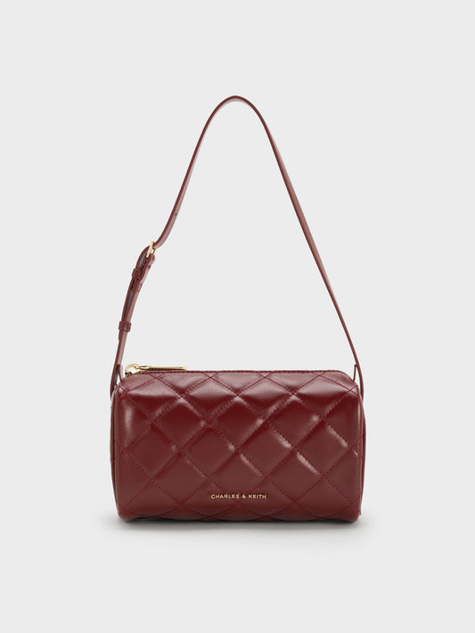 CHARLES & KEITH Trusted | Janie Quilted Shoulder Bag - Burgundy