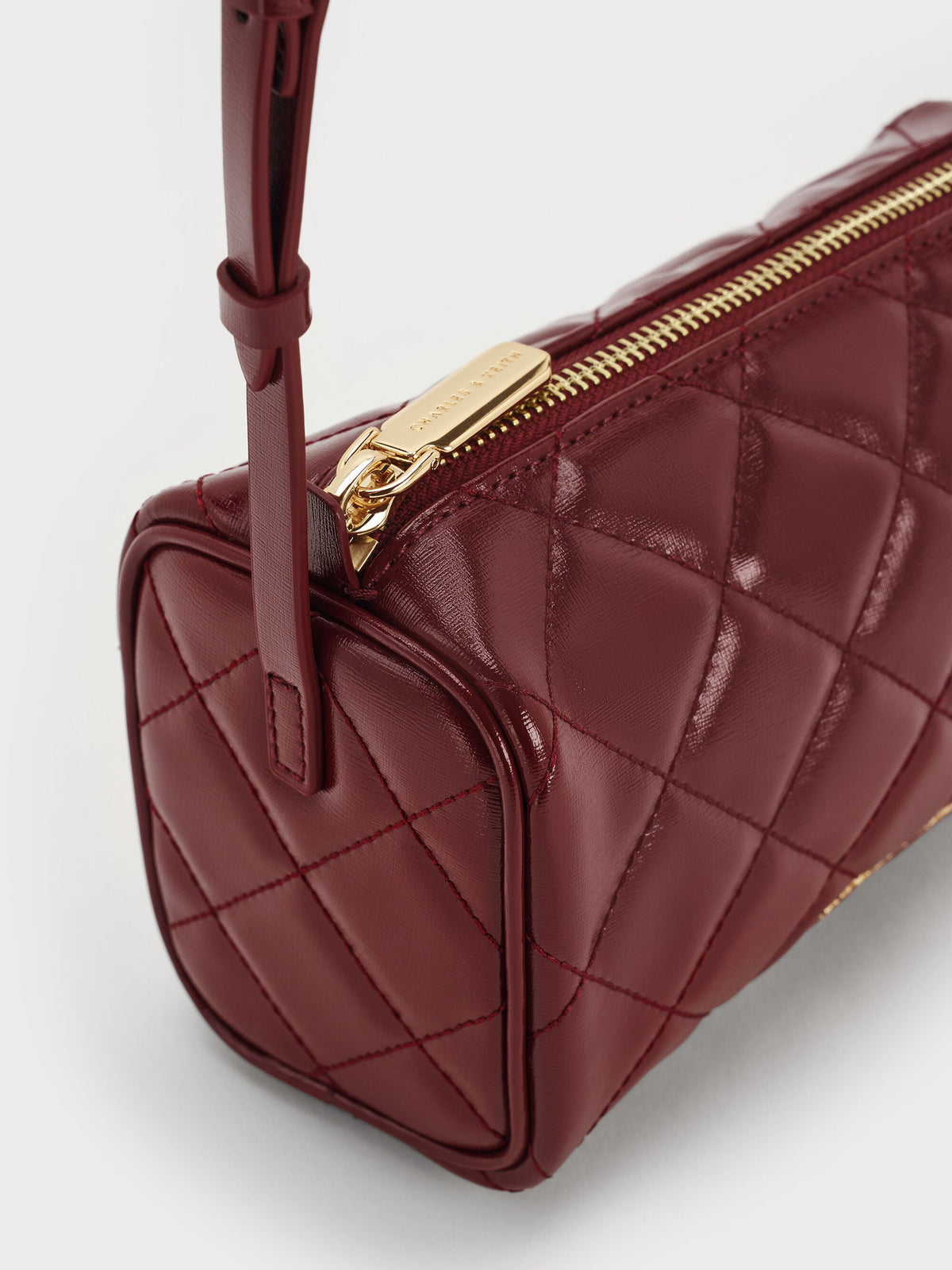 CHARLES & KEITH Trusted | Janie Quilted Shoulder Bag - Burgundy