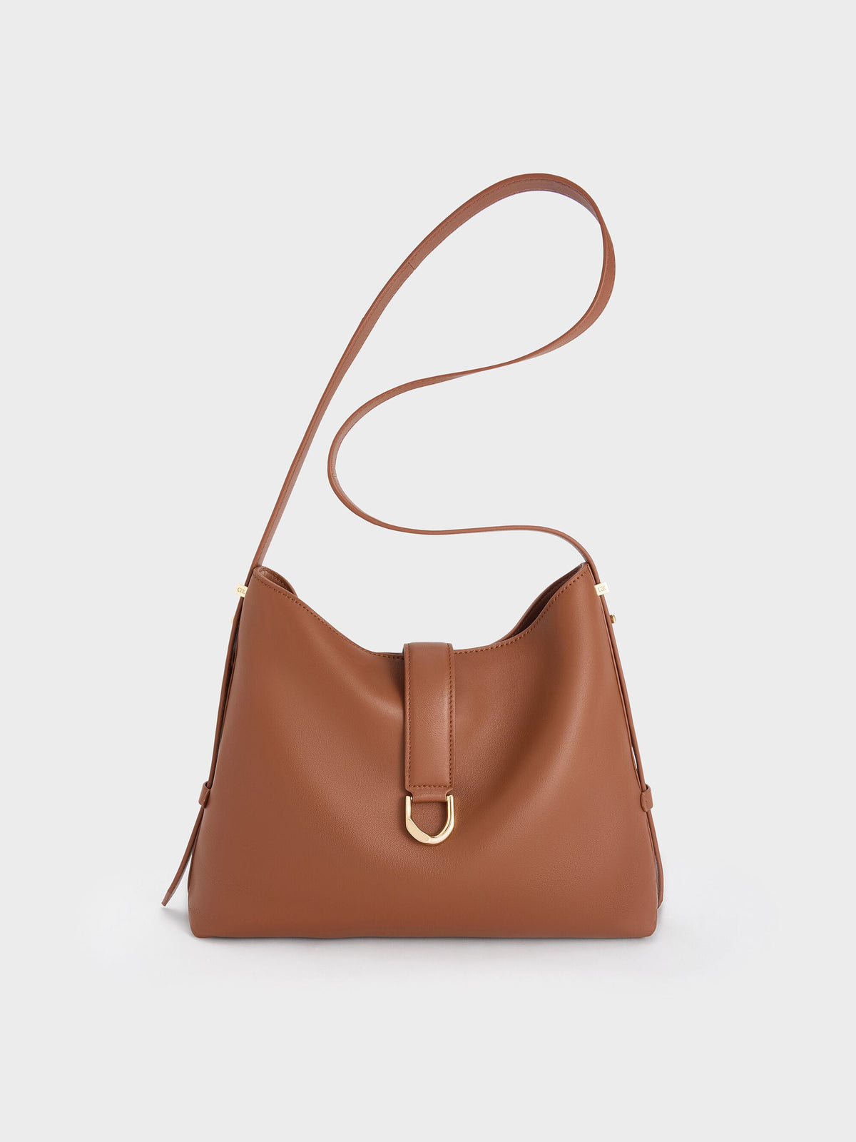 CHARLES & KEITH Quality | Gabine Leather Belted Hobo Bag - Chocolate