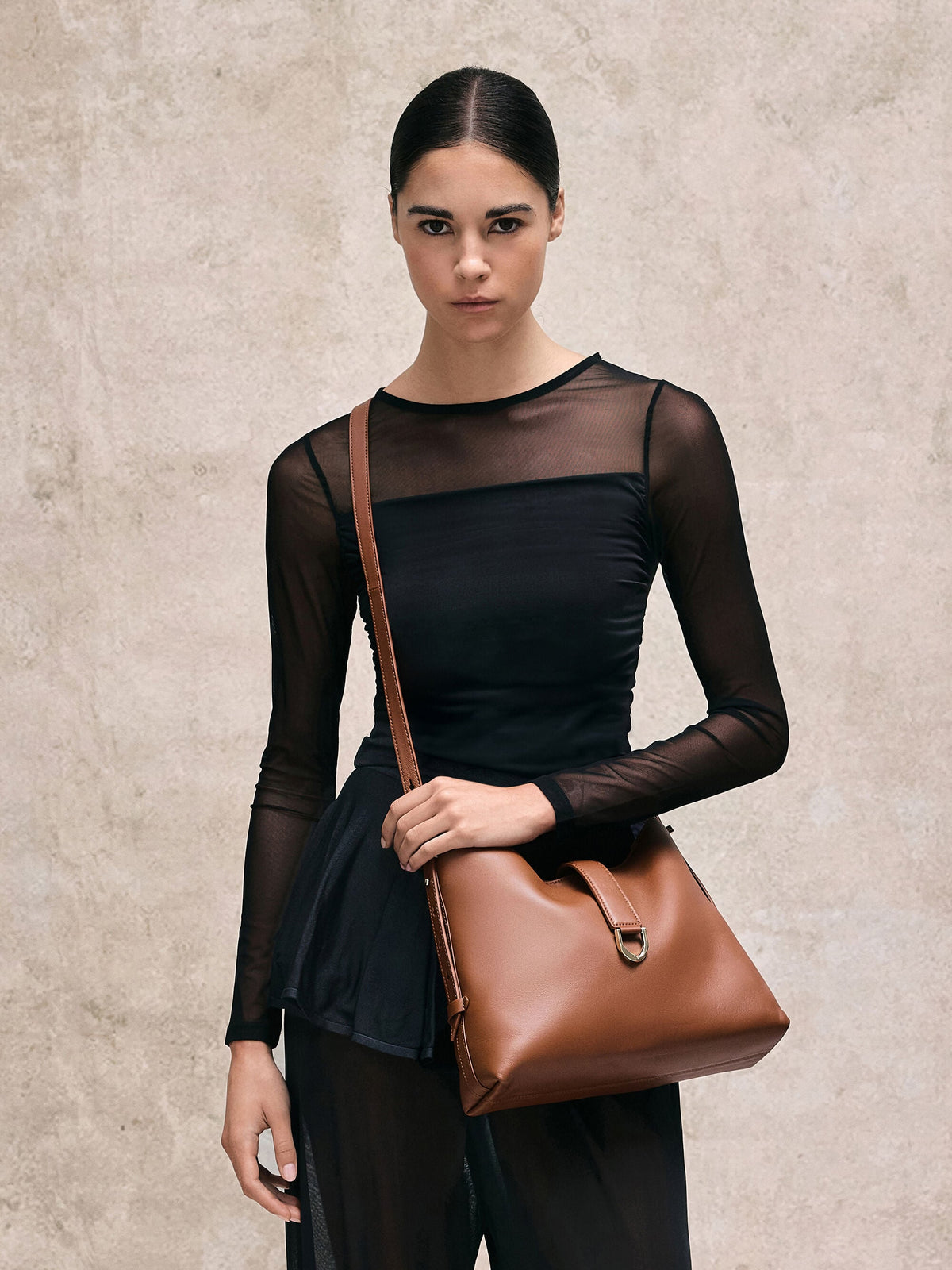 CHARLES & KEITH Quality | Gabine Leather Belted Hobo Bag - Chocolate