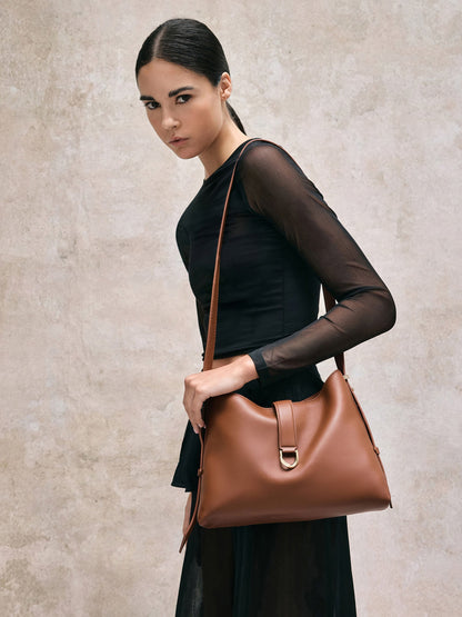 CHARLES & KEITH Quality | Gabine Leather Belted Hobo Bag - Chocolate