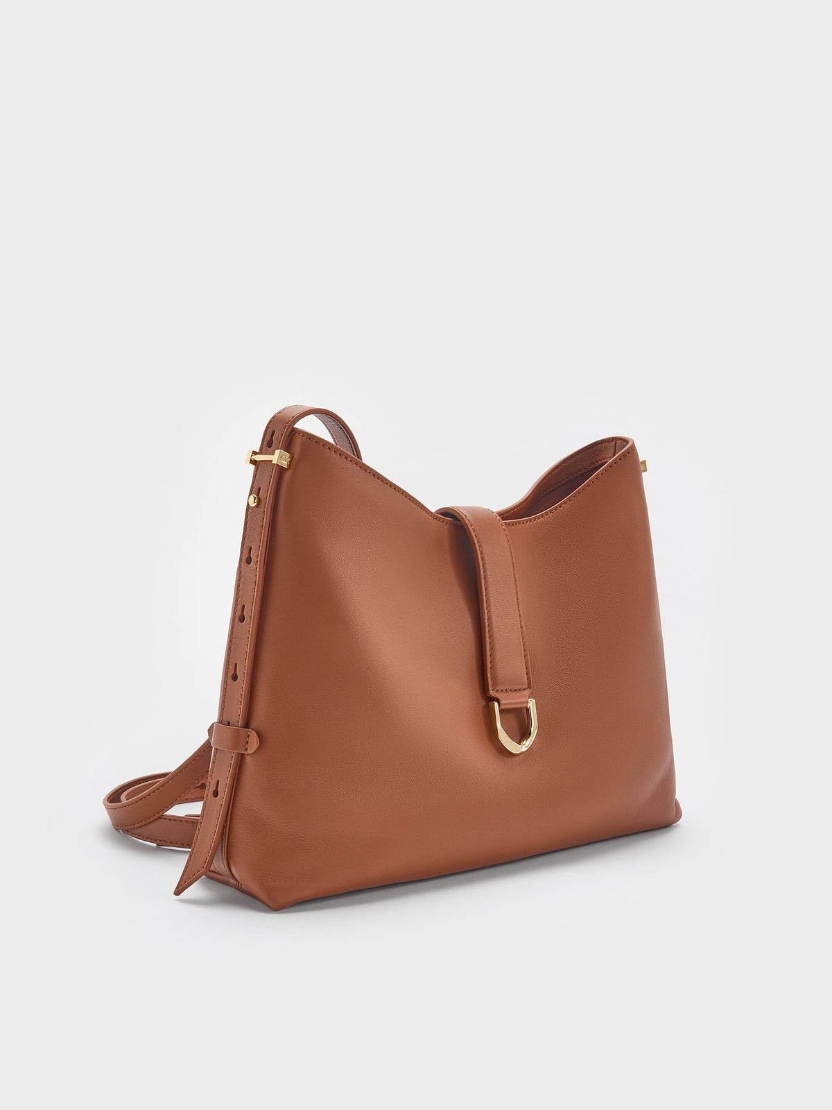 CHARLES & KEITH Quality | Gabine Leather Belted Hobo Bag - Chocolate