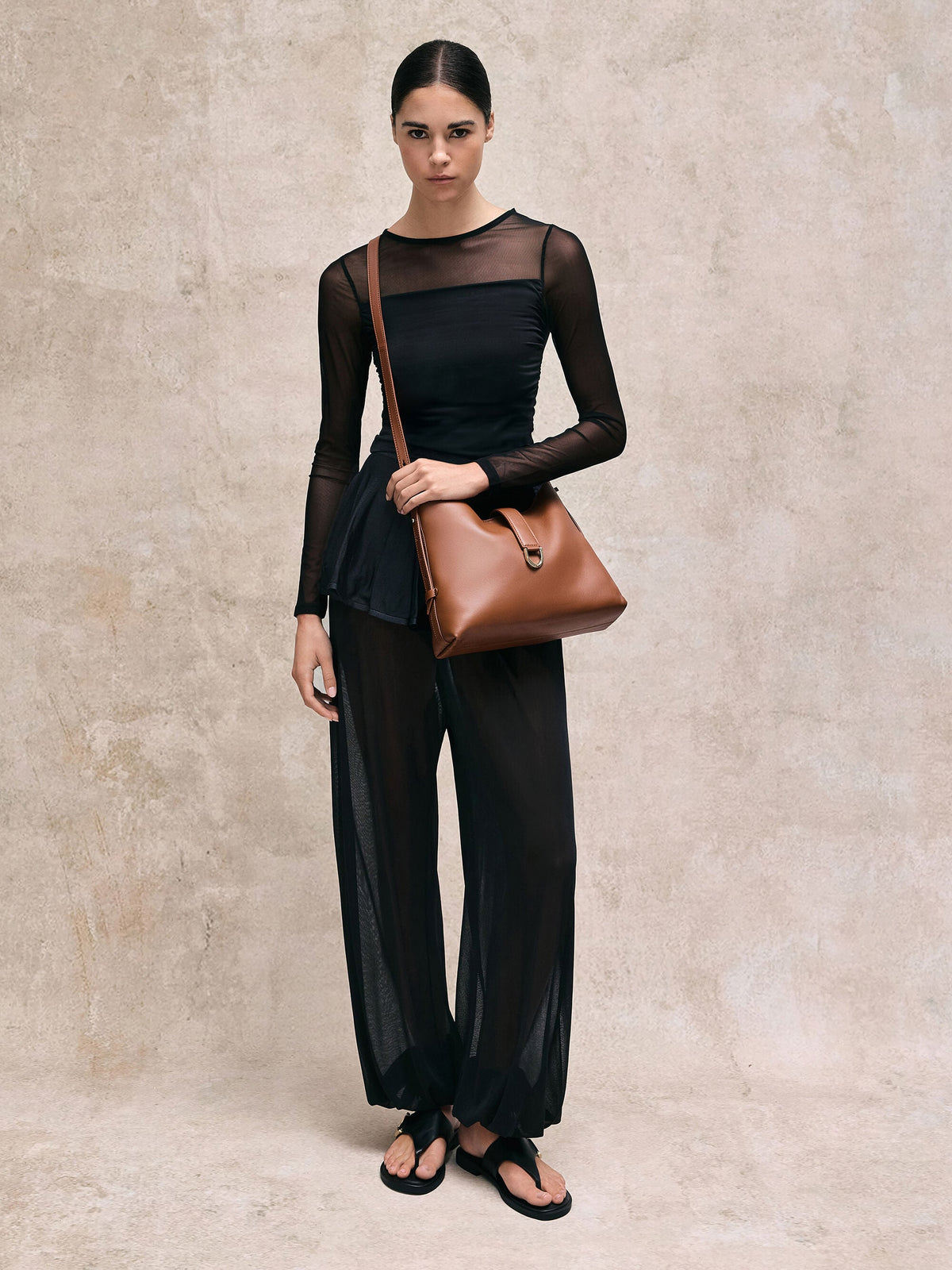 CHARLES & KEITH Quality | Gabine Leather Belted Hobo Bag - Chocolate