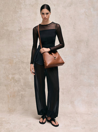 CHARLES & KEITH Quality | Gabine Leather Belted Hobo Bag - Chocolate
