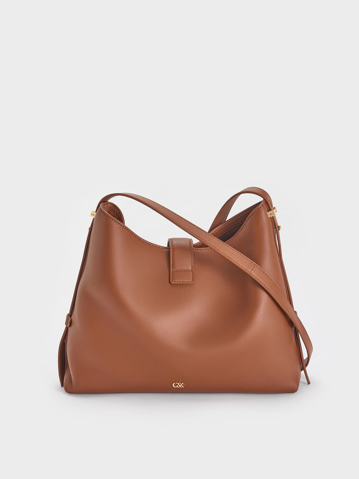 CHARLES & KEITH Quality | Gabine Leather Belted Hobo Bag - Chocolate