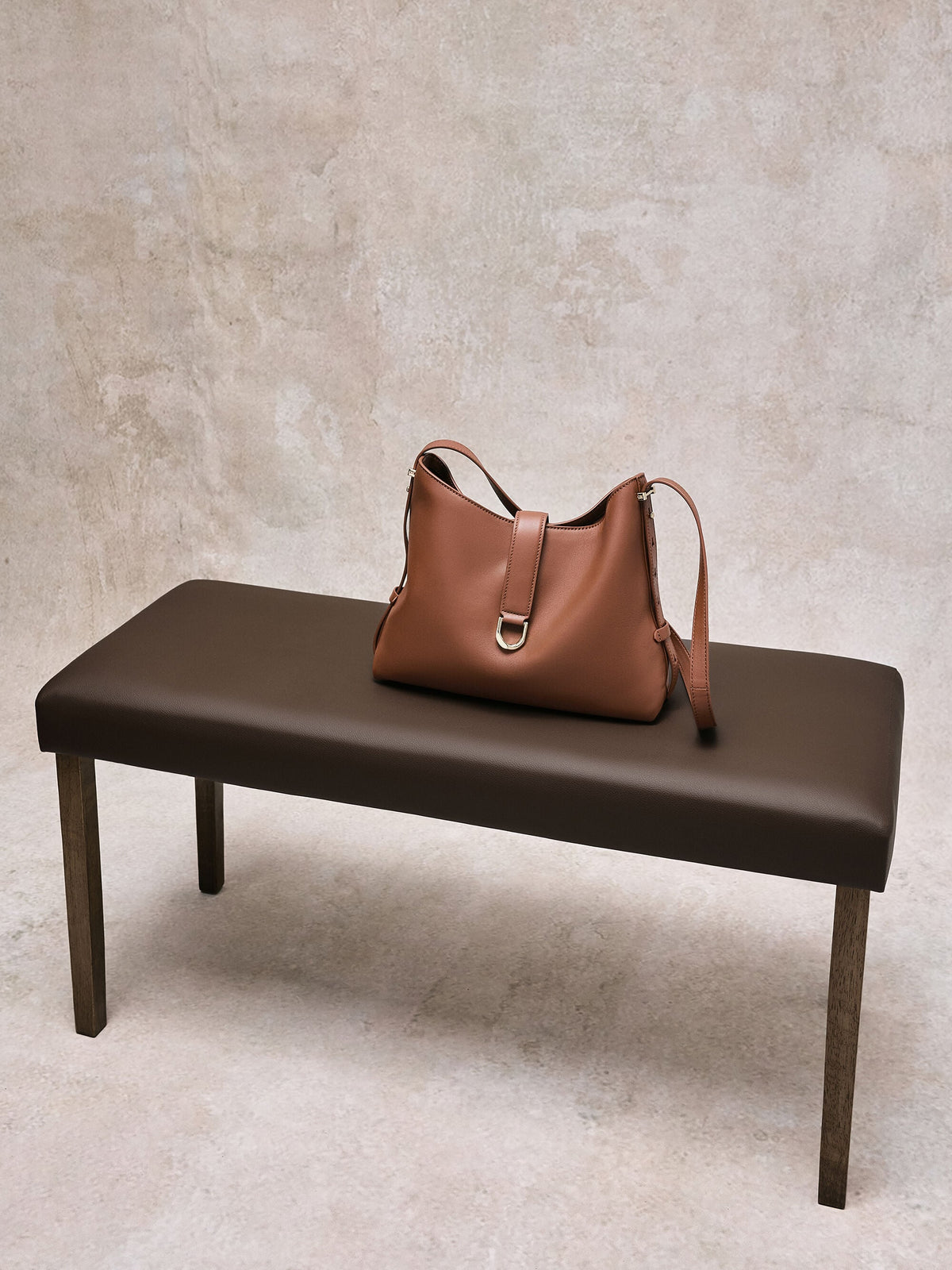 CHARLES & KEITH Quality | Gabine Leather Belted Hobo Bag - Chocolate