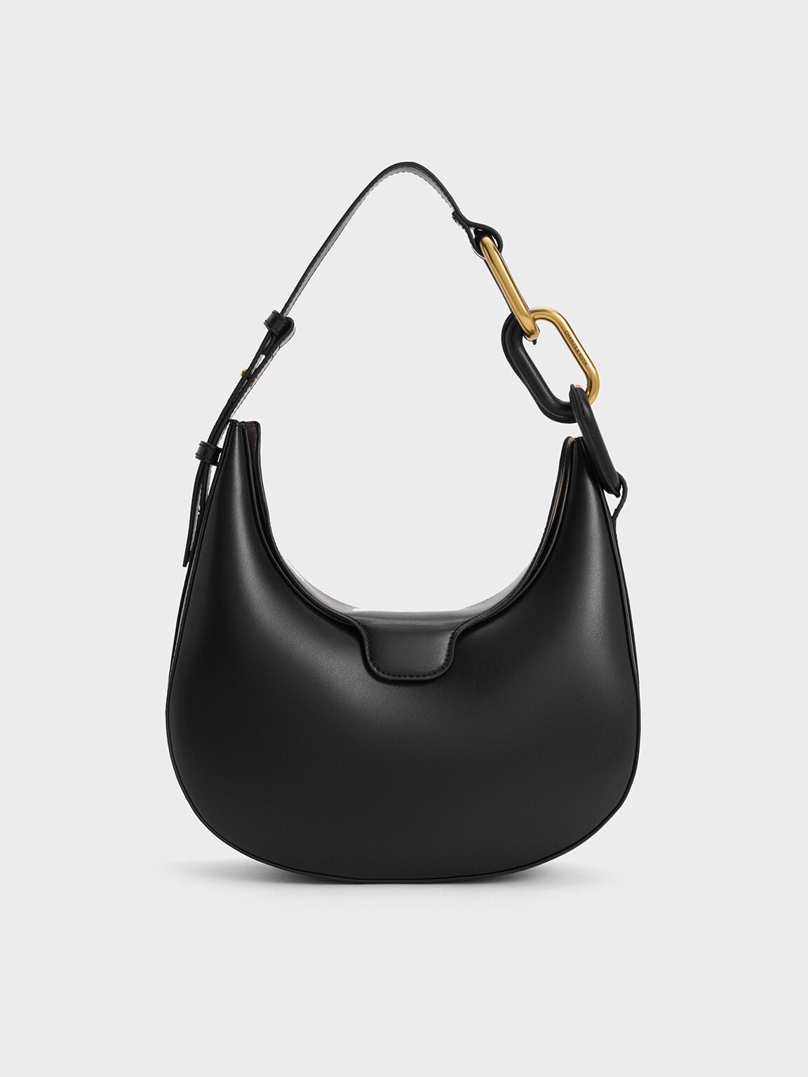 CHARLES & KEITH Top Pick | Kora Metallic-Accent Moon Bag - Black