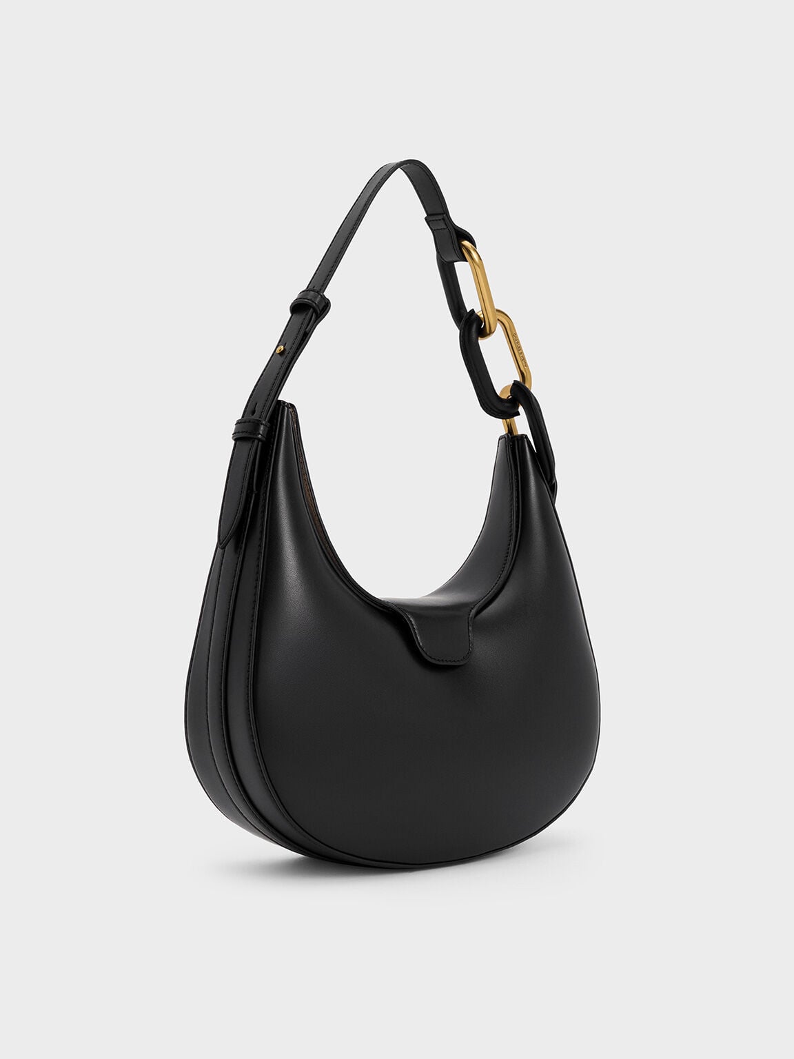 CHARLES & KEITH Top Pick | Kora Metallic-Accent Moon Bag - Black