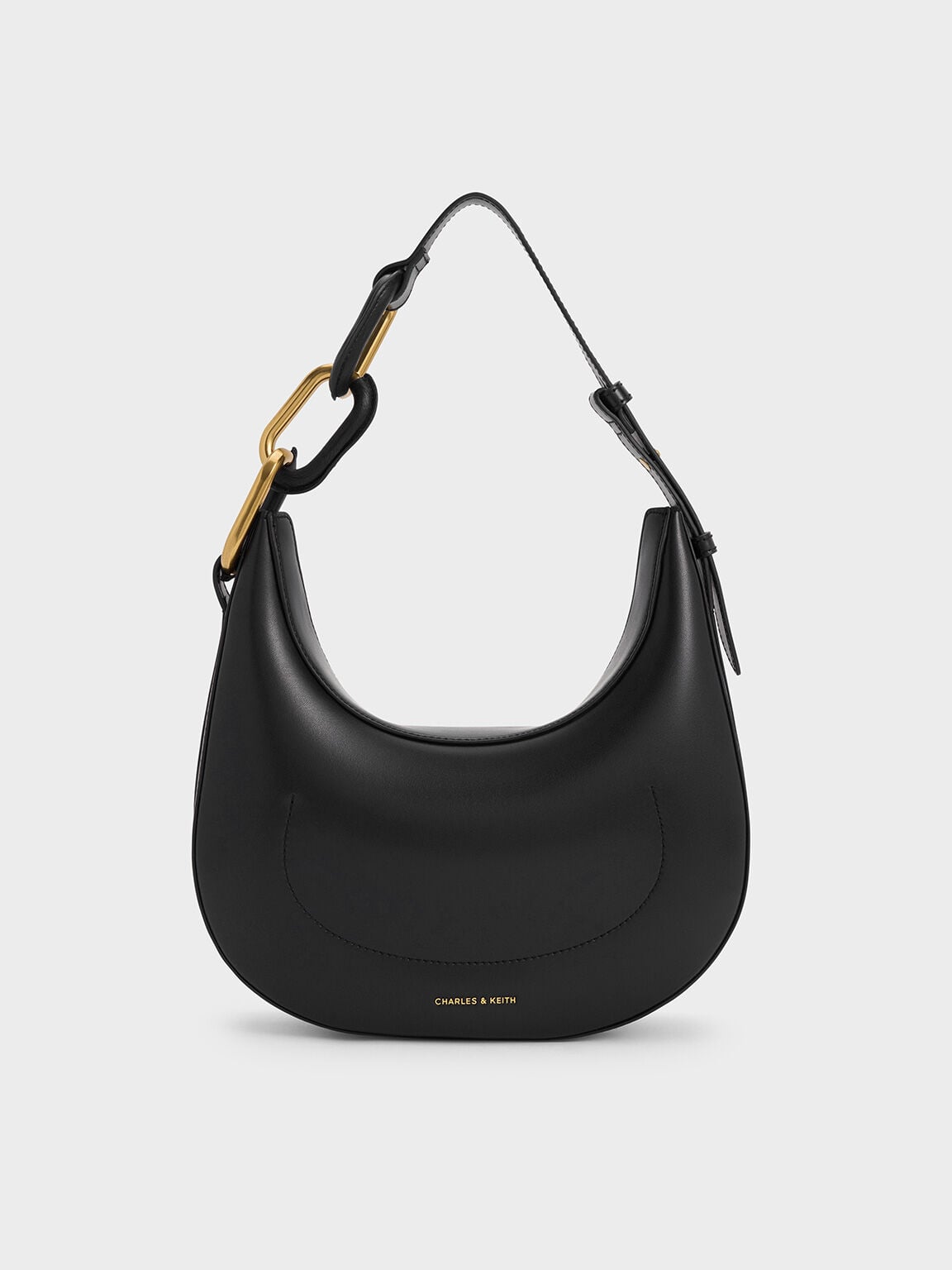 CHARLES & KEITH Top Pick | Kora Metallic-Accent Moon Bag - Black