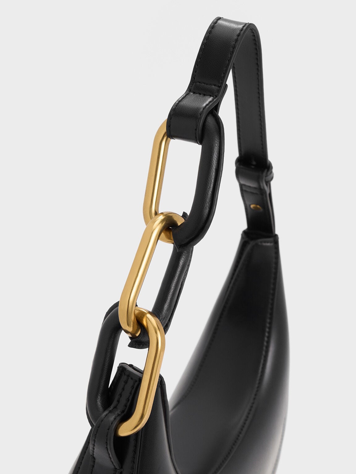 CHARLES & KEITH Top Pick | Kora Metallic-Accent Moon Bag - Black