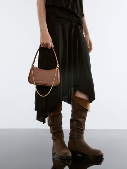 CHARLES & KEITH Value | Elspeth Croc-Effect Shoulder Bag - Chocolate Croco