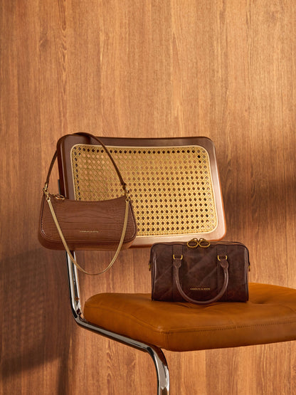 CHARLES & KEITH Value | Elspeth Croc-Effect Shoulder Bag - Chocolate Croco