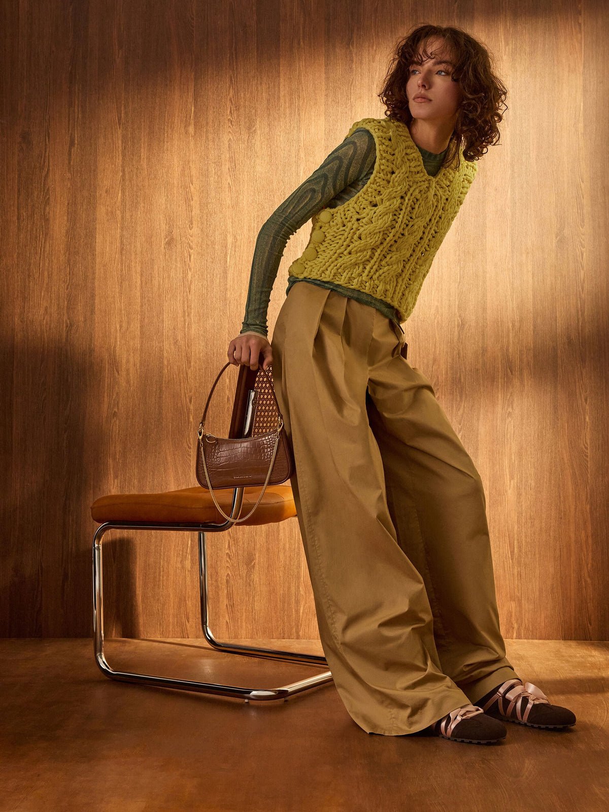 CHARLES & KEITH Value | Elspeth Croc-Effect Shoulder Bag - Chocolate Croco