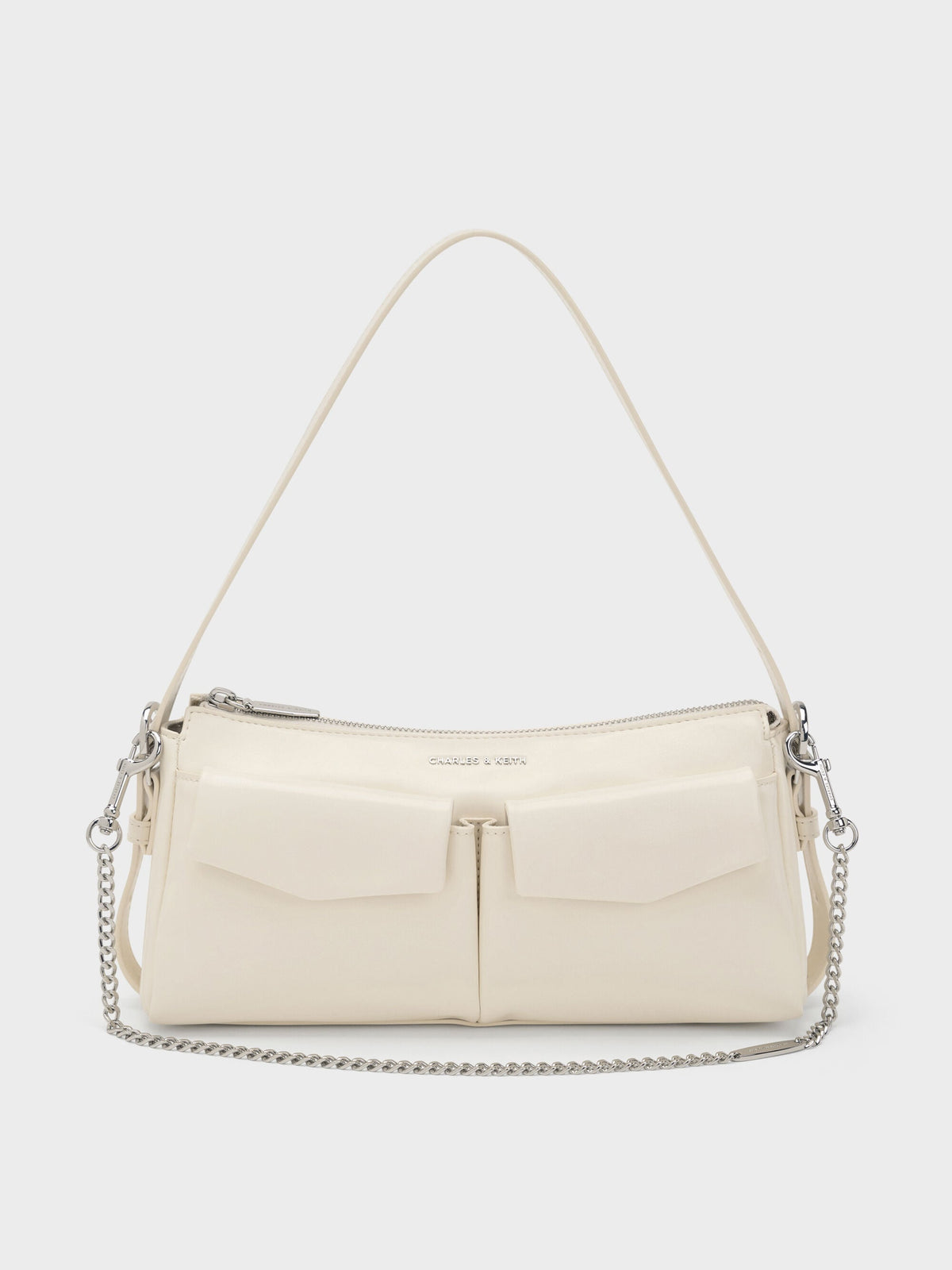 CHARLES & KEITH Customer Favorite | Rachel Front-Pocket Chain Shoulder Bag - Cream