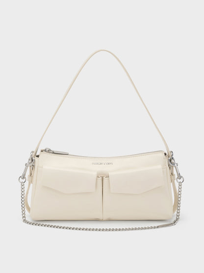 CHARLES & KEITH Customer Favorite | Rachel Front-Pocket Chain Shoulder Bag - Cream