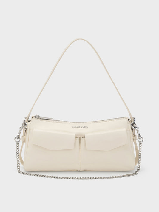 CHARLES & KEITH Customer Favorite | Rachel Front-Pocket Chain Shoulder Bag - Cream