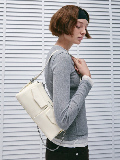 CHARLES & KEITH Customer Favorite | Rachel Front-Pocket Chain Shoulder Bag - Cream