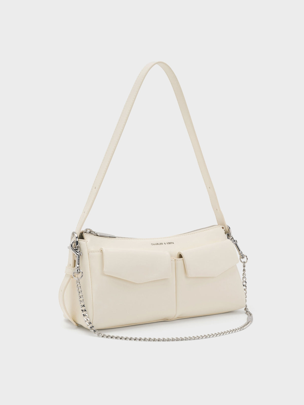 CHARLES & KEITH Customer Favorite | Rachel Front-Pocket Chain Shoulder Bag - Cream