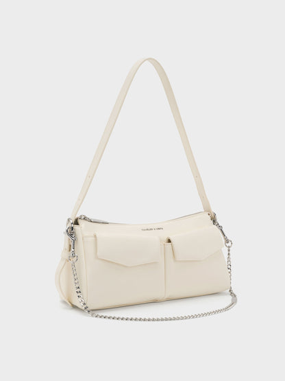 CHARLES & KEITH Customer Favorite | Rachel Front-Pocket Chain Shoulder Bag - Cream