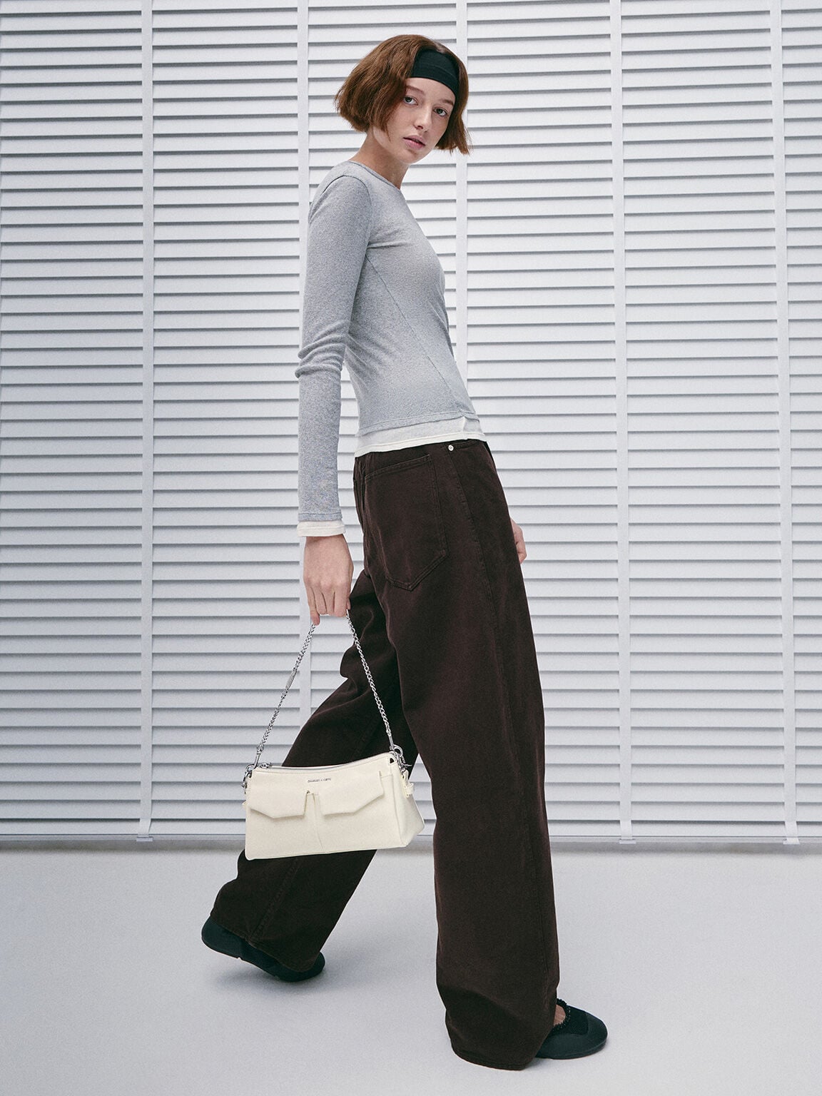 CHARLES & KEITH Customer Favorite | Rachel Front-Pocket Chain Shoulder Bag - Cream