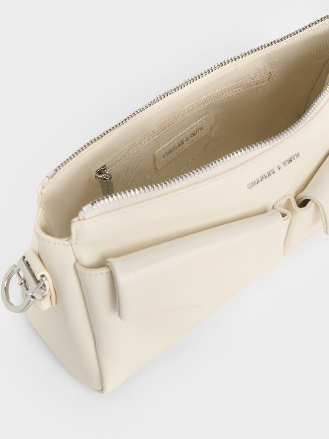 CHARLES & KEITH Customer Favorite | Rachel Front-Pocket Chain Shoulder Bag - Cream