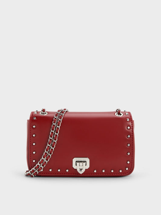 CHARLES & KEITH Latest | Arwen Studded Shoulder Bag - Red